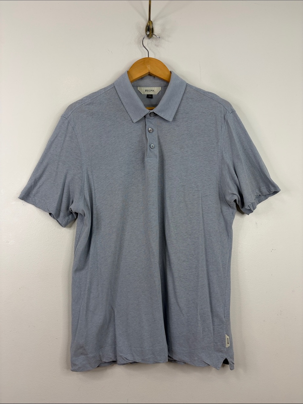 Z Zegna Polo Shirt Mens Large Gray Cotton Linen Short Sleeve Golf Vacation